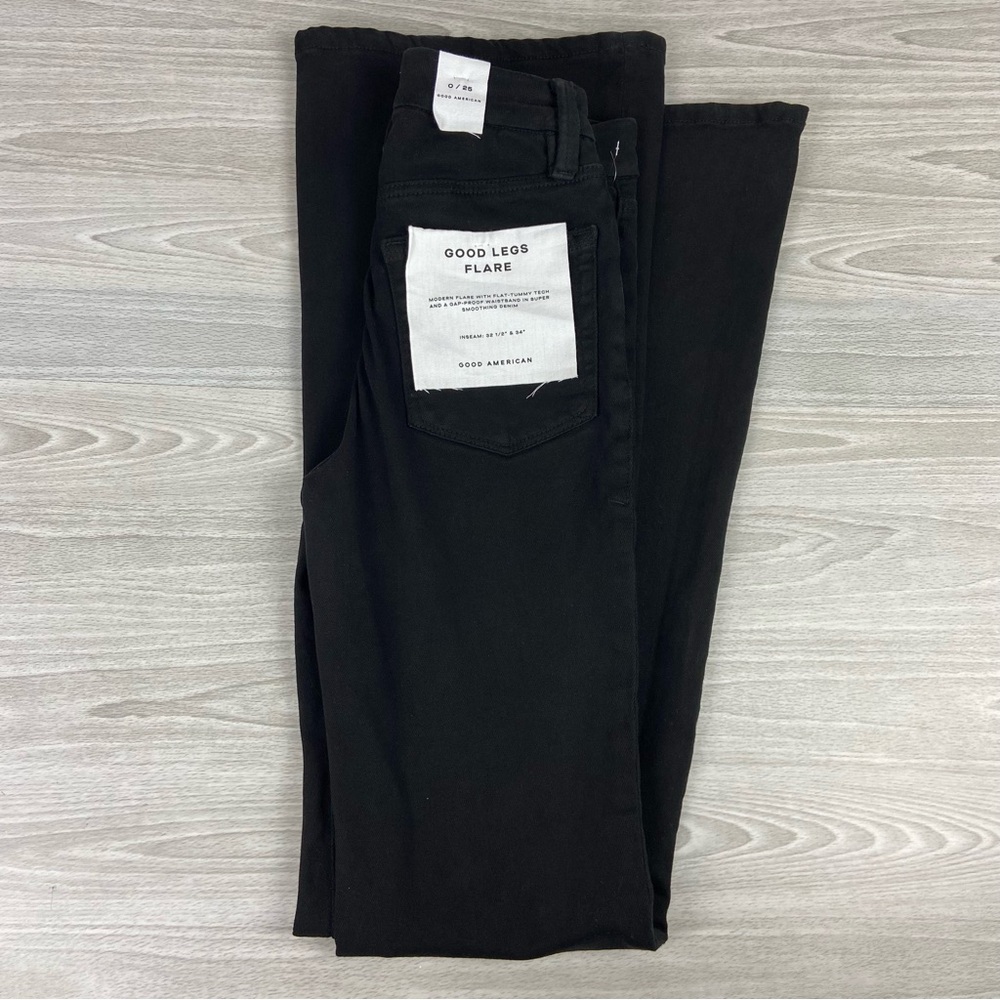 Good American Good Leg Flare Tummy Tech Jeans Size 25 Black - Picture 8 of 15
